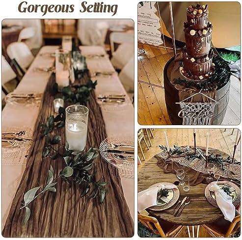 6 Pieces Brown 10FT Cheesecloth Table Runner Boho Gauze Fabric Table Runner Rustic Sheer Runner for Wedding Birthday Baby Shower Party Boho Table Decoration(Brown)