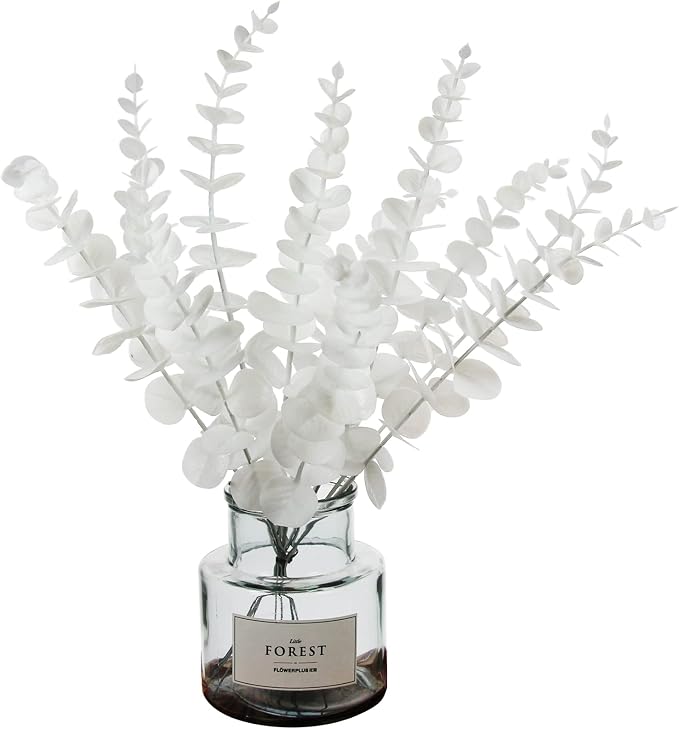 Tinsow 26 Pcs Artificial Eucalyptus Stem Bulk Faux Eucalyptuses Real Touch Leaf Wedding Bouquet Centerpiece Home Decor (White, 26)