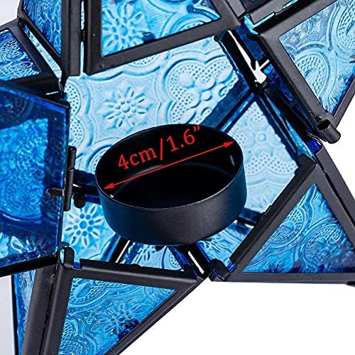 Sziqiqi Glass Star Tealight Lantern, Hanging Star Candle Holder, Green