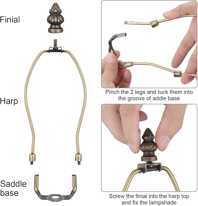 Canomo 2 Sets Lamp Making Kit Lamp Wiring Kit with 8 Inch Harp, 2 Pieces 12" Lamp Pipe, and All Parts Needed and Instructions for DIY Lamp Design or Repair, Antique Brass