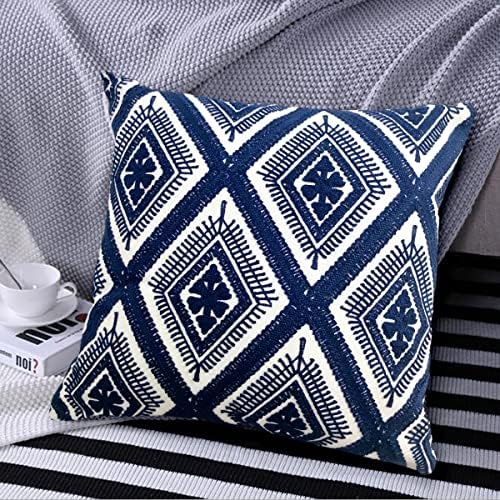 Alysheer Boho Embroidered Throw Pillow Cover 18"x18" Set of 2, Navy Blue