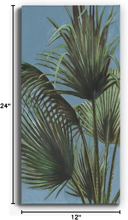 Renditions Gallery Canvas Nature Wall Art Home Paintings & Prints Elegant Green Palms Modern Glam Romantic Botanical Artwork Decorations for Bedroom Office Kitchen - 12"x24" LT43