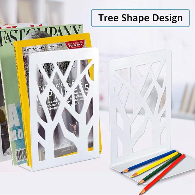 Book Ends, Bookends, Bookends for Shelves, Bookend, Book Ends for Heavy Books, White Metal Book Shelf Holder Home Decorative, Book Stoppers for Shelves, Bookend Supports 6 Pair