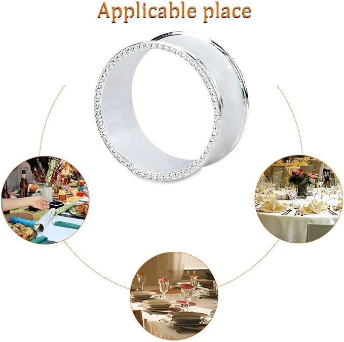 12 Pcs Stainless Steel Bead Side Napkin Rings Silver | Delicate Serviette Buckles