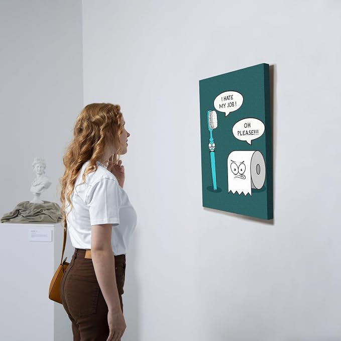 DIHSIEG Funny Bathroom Wall Art Toothbrush Toilet Paper Canvas Print 12x16 | I Hate My Job Humor Print Poster Unframed Funny Wall Art for Toilet Room, Powder Room, Above Toilet Decoration Unique Gift