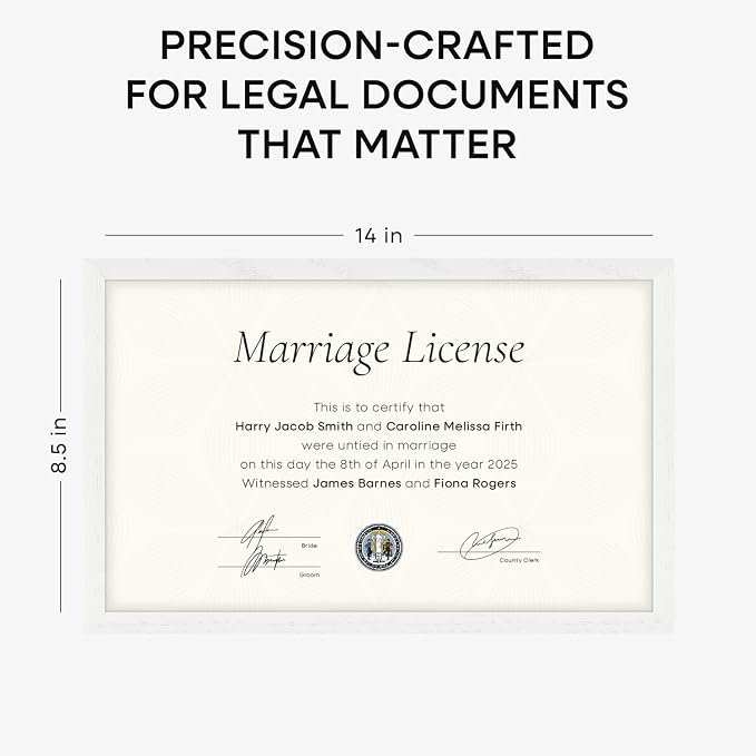 Homeforia 8.5x14 Black Oak Marriage License Frame, High-End Wood, Glass