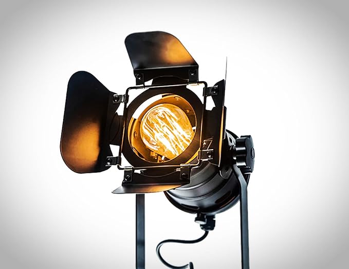 Vintage Black Retro Tripod Adjustable Table lamp,Nautical Teatre Retro Spotlight,Industrial Decor Wooden Light Fixtures,Cinema Movie Props for Living Room Bedroom Office bar Lighting,No Bulbs