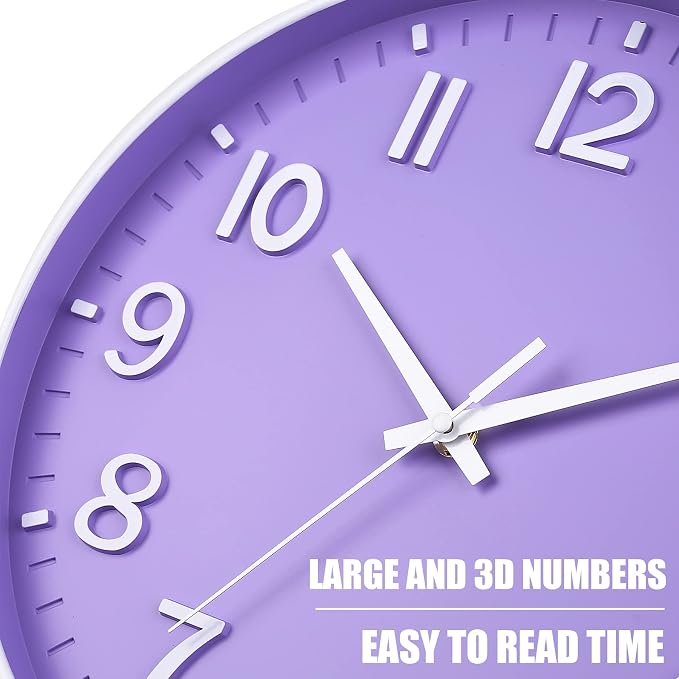 HZDHCLH 12 Inch Silent Wall Clock Battery Operated Non Ticking Purple | 12 inch Silent Non Ticking Modern Wall Clock for Living Room Bedroom Kitchen Office Classroom Decor