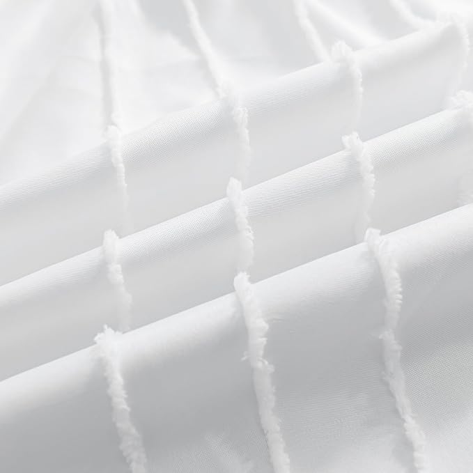 Bed Skirt Full Size, Ruffled Bed Skirts 18 Inch Drop, White | Striped Boho Tufted, Split Corners, Easy Fit Full Size Beds, Wrinkle & Fade Free, for Women, Men