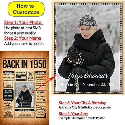 Back in 1950 Poster Sign, Personalized Birthday Gifts Idea, Custom 1950 Historical Birthday Newspaper, Born in 1950 Birthday Party Decorations, Fun Fact for the Day You Were Born, Decor Art Print