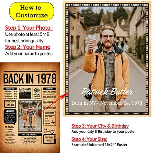 Back in 1978 Poster Sign, Personalized Birthday Gifts Idea, Custom 1978 Historical Birthday Newspaper, Born in 1978 Birthday Party Decorations, Fun Fact for the Day You Were Born, Decor Art Print