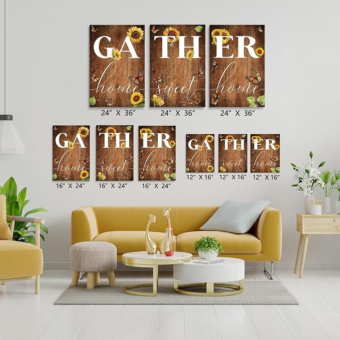 GUBIYU Rustic Farmhouse Dining Room Decor Cute Gather Signs, Home Wall Decor - 'Home Sweet Home' Sunflower Butterfly 12"X16"