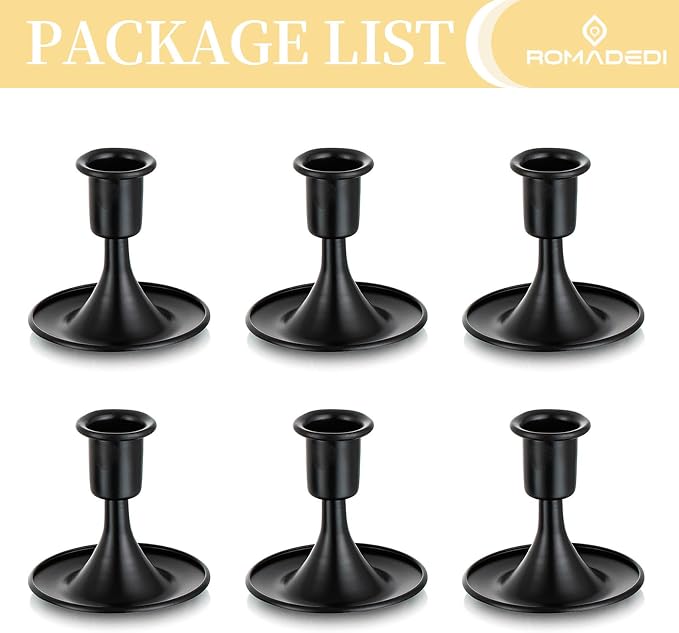 Black Candlestick Candle Holders for Taper :6 PCS Romadedi Candle Stick Holder Set Vintage Table Centerpiece Halloween Decoration Wedding Christmas Fireplace Mantel Home Deocr