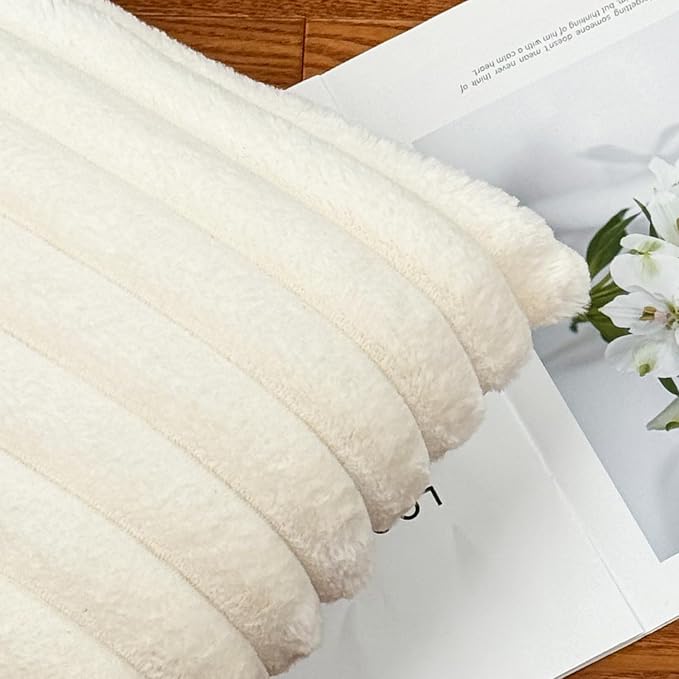 COTEY 20x20 Decorative Faux Fur Throw Pillow Covers Set of 2- Cream White