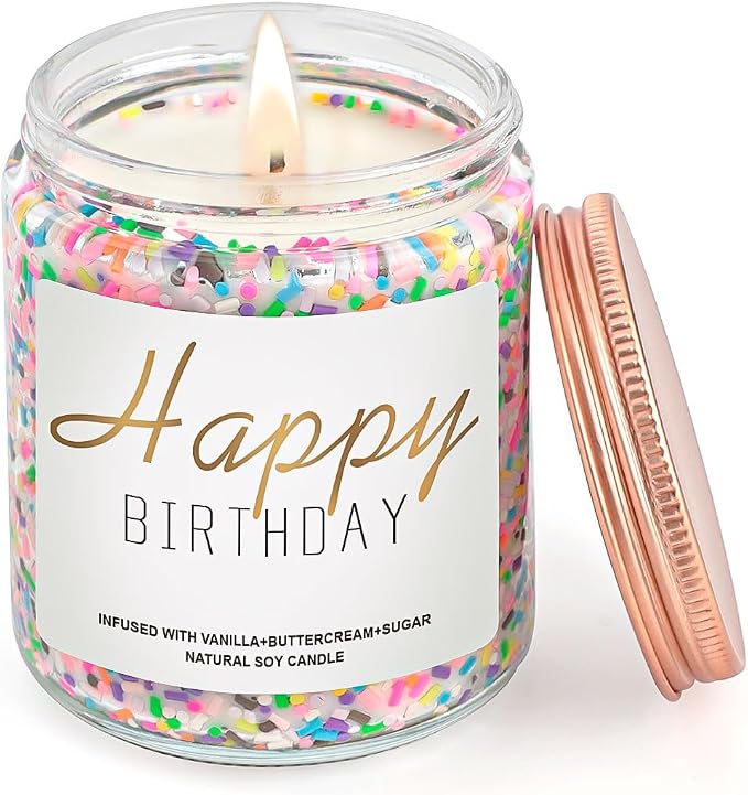 Happy Birthday Candles, Birthday Gifts for Women Mom Sister | Natural Soy Wax Vanilla Cream Scented Candles, Gift Ideas for Her Teacher Friends 30th, 40th, 50th and 60th Birthdays