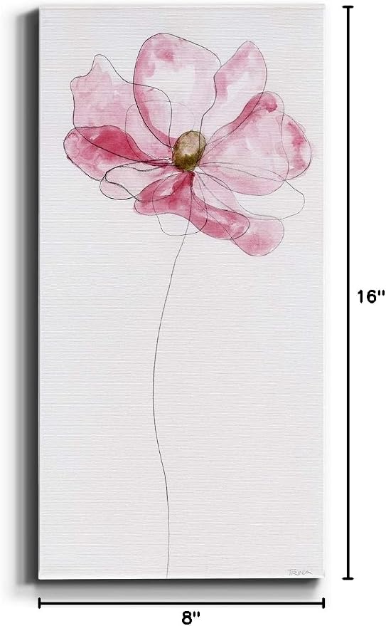 Renditions Gallery Canvas Floral Wall Art Modern Decorations Paintings Pink Flower Sketch Romantic Canvas Romantic Botanical Wall Hanging for Bedroom Office Kitchen - 8"x16" LT43