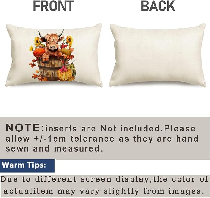 RABUSOFA Fall Decor Pillow Covers 12x20 Inch Lumbar Highland Cow Autumn Fall Decorations for Home Outdoor Thanksgiving Sunflower Decor Decorative Throw Pillow Cases for Couch