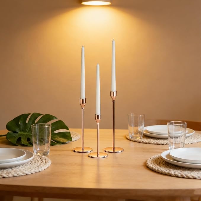 Candlestick Holders, Set of 6 Taper Silver Candle Holder Decor for Date, Festival, Wedding, Party, Dinning or Anniversary, Fit 3/4" Thick Pillar Candles & Led Candles