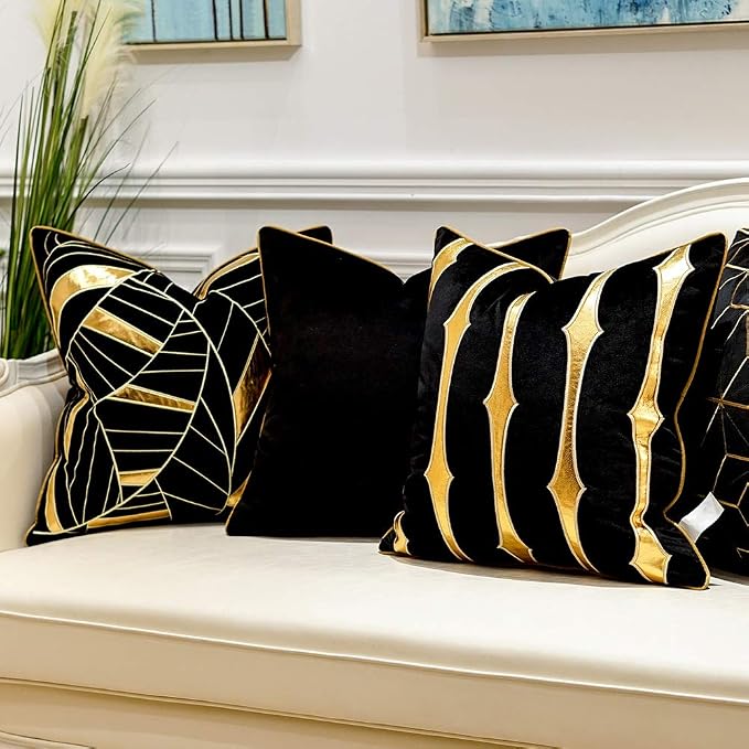 Avigers Throw Pillow Cover 18 x 18 Inch, Black Gold, Velvet, Hidden Zipper