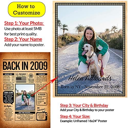 Back in 2009 Poster Sign, Personalized Birthday Gifts Idea, Custom 2009 Historical Birthday Newspaper, Born in 2009 Birthday Party Decorations, Fun Fact for the Day You Were Born, Decor Art Print