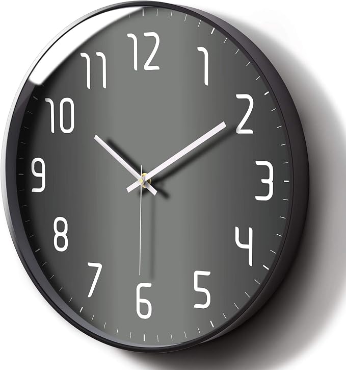 Silent Non-Ticking Analog Wall Clock, Gradient Black, 14'' | Battery Operated, Modern, Metal Frame & HD Tempered Glass, Decorative for Home & Office, Bedroom, Kitchen, Living Room