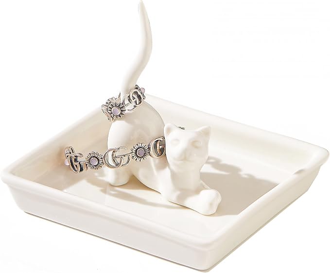 PUDDING CABIN Cat Mom Gifts for Women, Cat Ring Holder for Jewelry, Jewelry Tray Dish Rings Bracelets Earrings Trinket Tray, Gifts for Cats Lovers Mother's Day Birthday Christmas Wedding