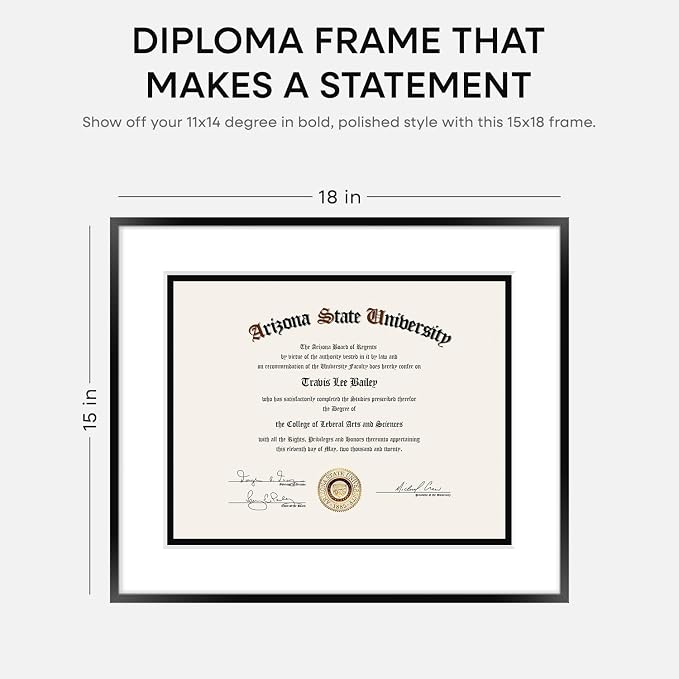 Homeforia 15x18 Black Diploma Frame, High-End Metal, 11x14 Mat, Glass