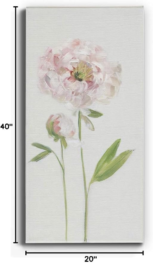 Renditions Gallery Canvas Floral Wall Art Home Paintings & Prints Single Stem Peony Rustic Romantic Botanical Modern Artwork Decorations for Bedroom Office Kitchen - 20"x40" LT43
