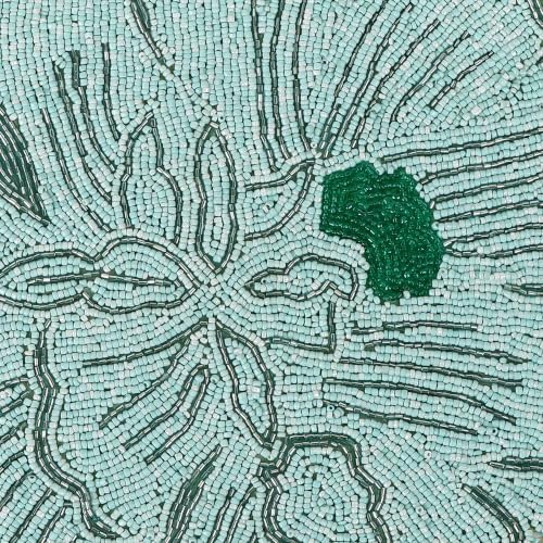 Beaded Table Runner 13x36 Inch, Handmade Decorative Dining Table Centerpiece with Premium Glass Beads & Polyester Back, Elegant Runner for Coffee, Console & Dresser Tables, Light Green