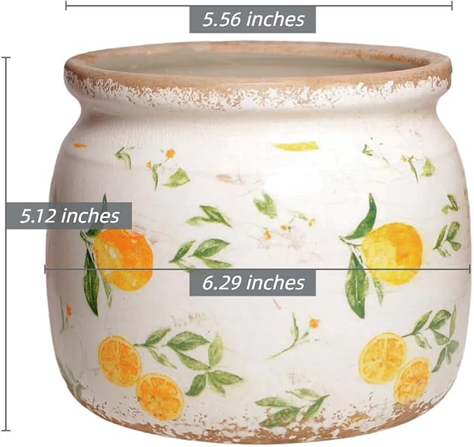 Lemon Ceramic Planter, Italian Mediterranean Flower Pot for Indoor Plants | 6.29" Tuscan Vase & Plant Pot with Drainage, Amalfi Coast Style Kitchen Home Decor Gift, Lemon Yellow