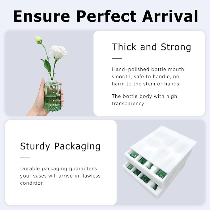 SUPMIND Glass Bud Vase Set, 16pcs Green Small Flower Vases for Centerpieces | Cute Mini Vintage Vases in Bulk for Table Centerpieces, Wedding, Home, Party Decoration