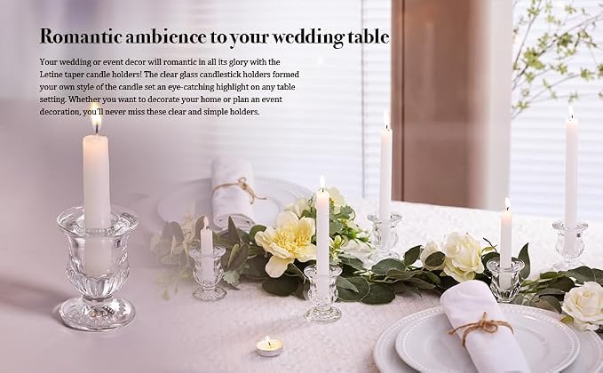Letine Candlestick Holders Set of 12-2.5" H Taper Candle Holders Bulk - Clear Glass Candle Holder for Rustic Wedding Centerpiece Table Decorations, Valentine's Day & Thanksgiving Decorations Indoor
