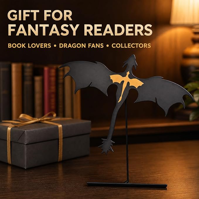 YUKEI Metal Dragon Bookshelf Decor, 6.7-Inch Fantasy Shelf Accent