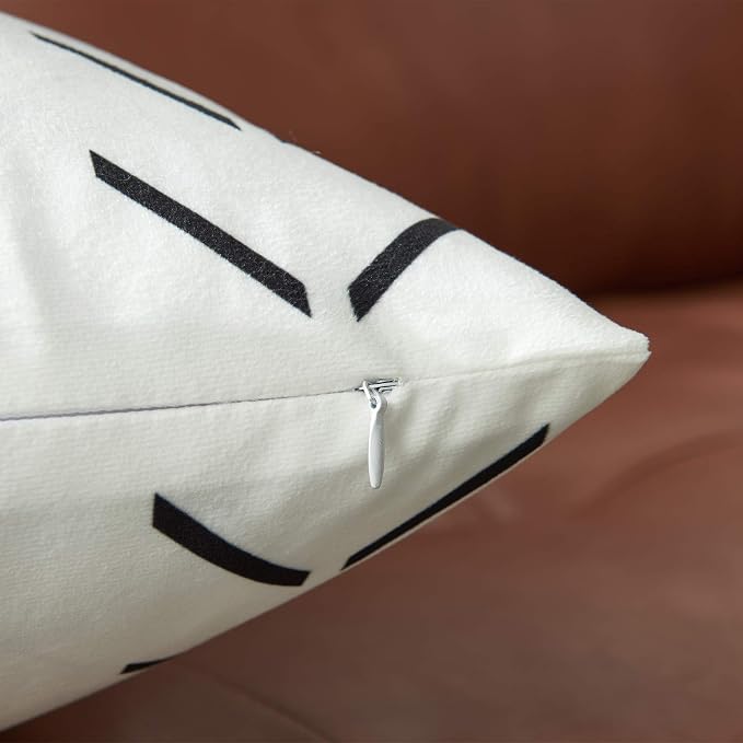 Set of 2 White Pillow Covers 18 x 18 inches Boho Aztec Polyester Blend Square Decorative Throw Pillow Covers for Sofa Couch Bed Decor