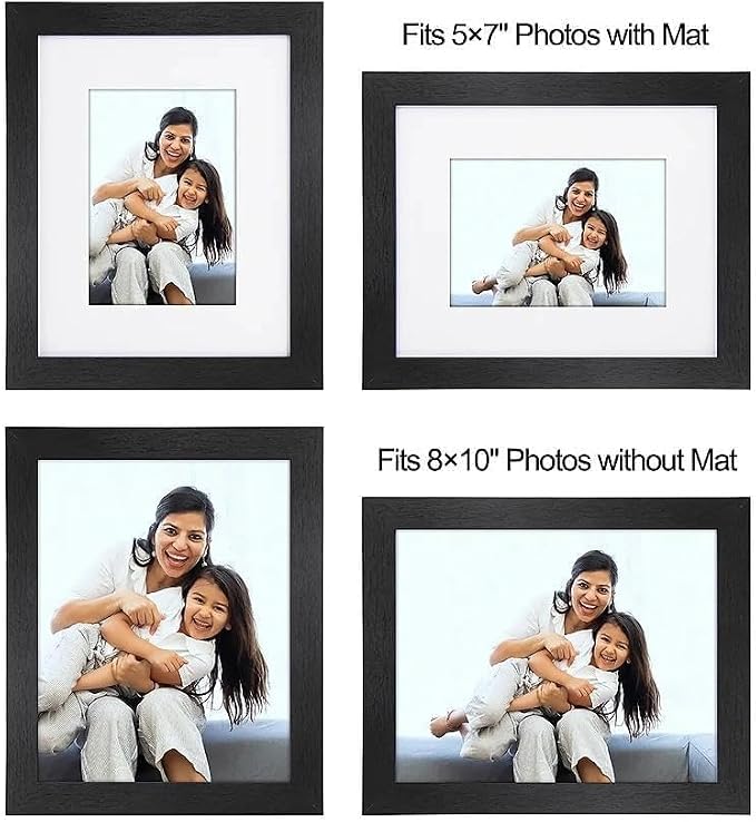 Boarding 8x10 Picture Frame-Black,5x7 Mat,Tempered Glass,Engineered Wood
