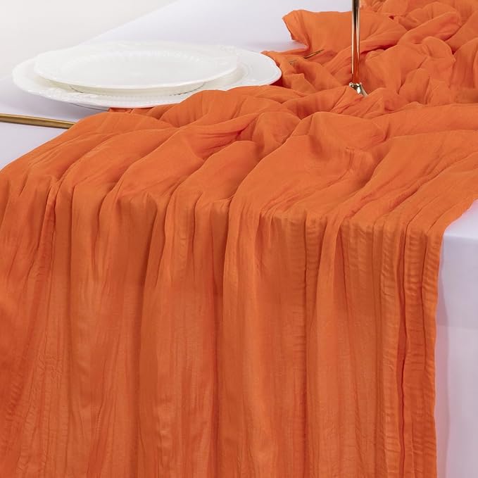 Cheesecloth Table Runner Fall Boho Wedding Birthday Party Home Decor | Orange 6pcs Rustic Gauze 10FT Cheese Cloth Sheer Farmhouse Dining Runner for Baby Shower Bridal Holiday Decorations