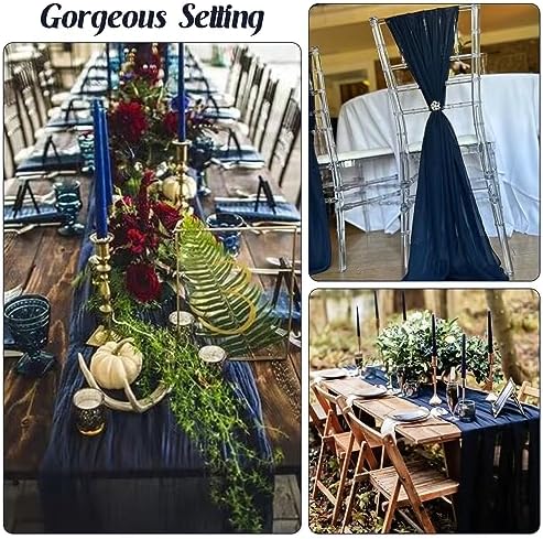 Navy Blue 10FT Cheesecloth Table Runner Boho Gauze Fabric Table Runner Rustic Sheer Runner for Wedding Bridal Baby Shower Birthday Party Boho Table Decor(1 Pack Navy Blue)