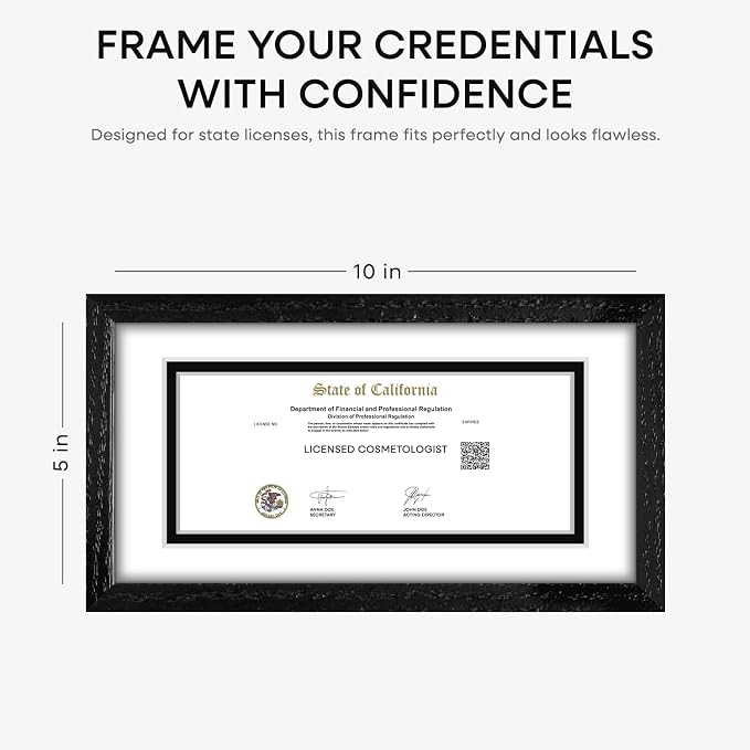 Homeforia 5x10 White Oak License Frame, High-End Wood, 3.5x8 Mat, Glass