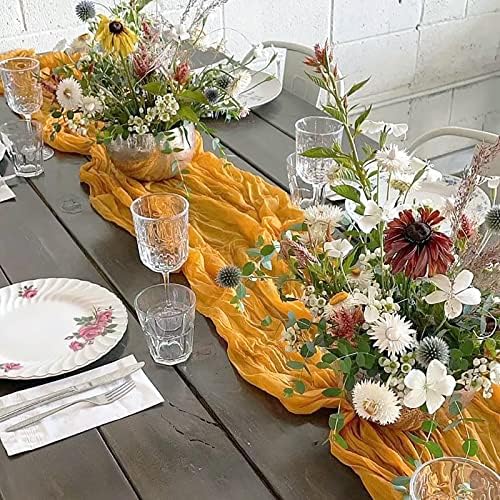 Yellow Cheesecloth Table Runner Gauze Table Runner 10FT Boho Rustic Sheer Cheesecloth Runner Bulk 120 Inch for Wedding Bridal Shower Birthday Party Table Decorations