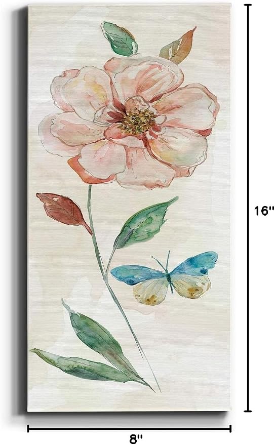 Renditions Gallery Canvas Floral Wall Art Modern Paintings Decorations Rose Red Wash Romantic Canvas Glam Botanical Wall Hanging Artwork Prints for Bedroom Office Kitchen - 8"x16" LT43