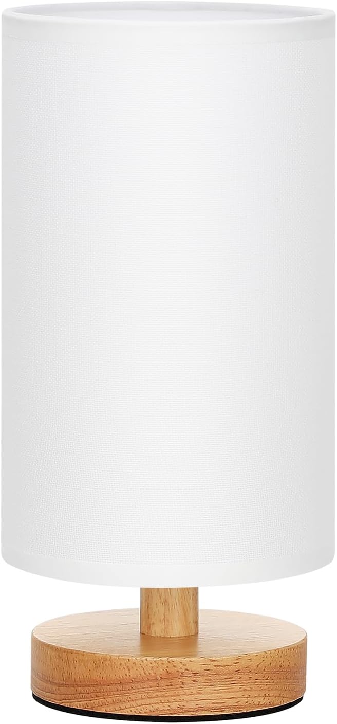 Fenmzee Small Table Lamps (White Shade - Wood Base, 9" Inline Control)