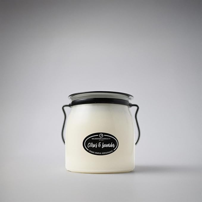 Milkhouse Citrus & Lavender Soy Candle, 16 oz Butter Jar, 65+ Hr Burn