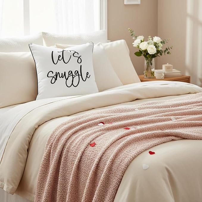 Sunkifover Let's Snuggle Decorative Throw Pillow Cover - 18" x 18" White