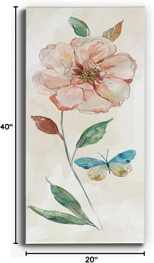 Renditions Gallery Canvas Floral Wall Art Modern Paintings Decorations Rose Red Wash Romantic Canvas Glam Botanical Wall Hanging Artwork Prints for Bedroom Office Kitchen - 20"x40" LT43