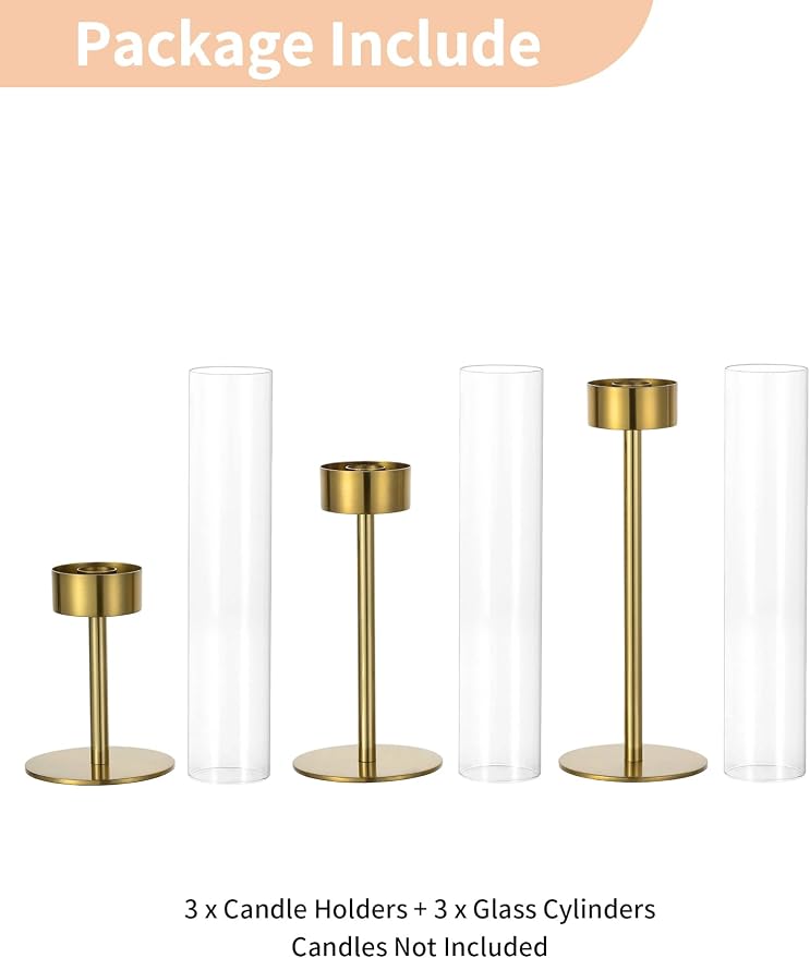 NUPTIO Candlestick Holders for Table Centerpiece, Set of 3 Gold Decor
