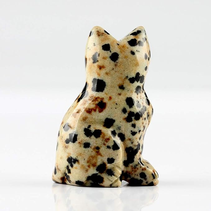 50mm Dalmatian Jasper Natural Stone Cats Statue Feng Shui Crafts Carved Figurine Chakra Carving Healing Reiki