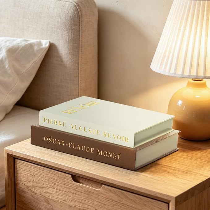 FOOMAN Beautiful Decorative Books, Set of 2 Linen Faux/Fake Book Boxes