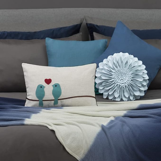 JWH Birds Throw Pillow Covers Decorative Animal Accent Cushion Cases Red Heart Pillowcase for Couch Bed Living Room Sofa 12x18 Inch Beige Teal Blue