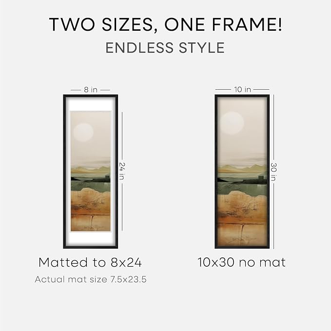 Homeforia 10x30 Black Oak Picture Frame, High-End Wood, 8x24 Mat, Glass