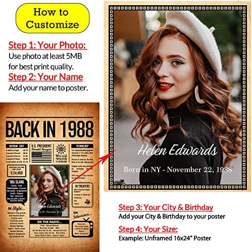Back in 1988 Poster Sign, Personalized Birthday Gifts Idea, Custom 1988 Historical Birthday Newspaper, Born in 1988 Birthday Party Decorations, Fun Fact for the Day You Were Born, Decor Art Print